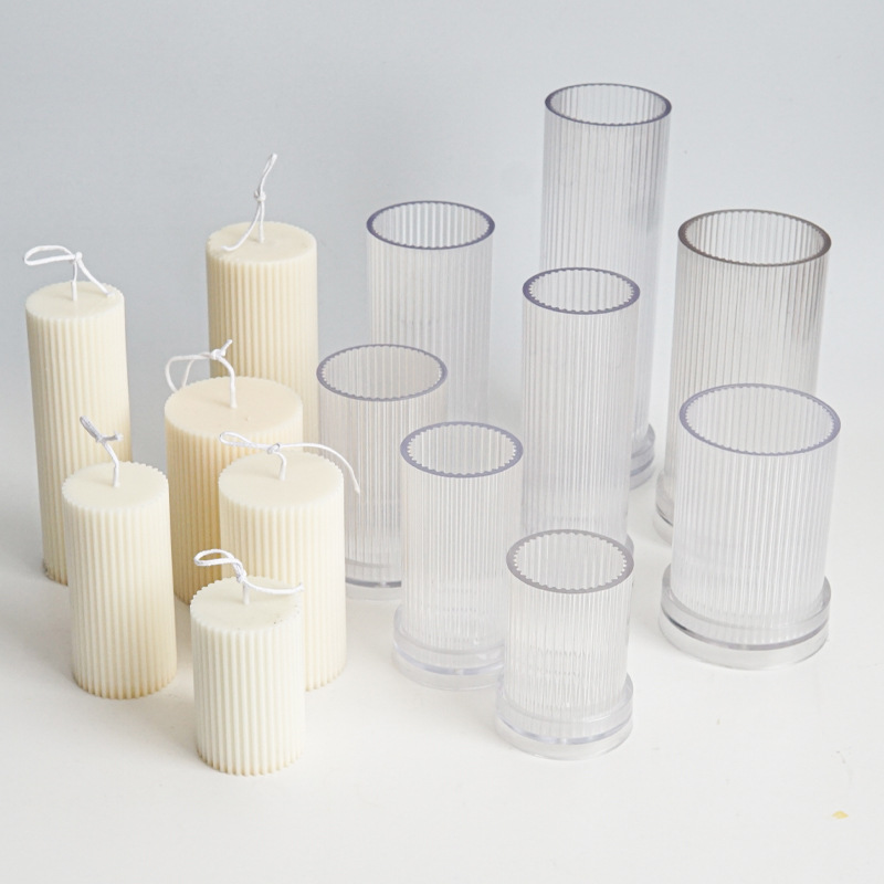 Candle Making Kits - 新しい DIY ピンストライプラウンド細かい歯円筒キャンドルプラスチック金型ストライプキャンドル Pc アクリルプラスチック金型キャンドル作成キット金型