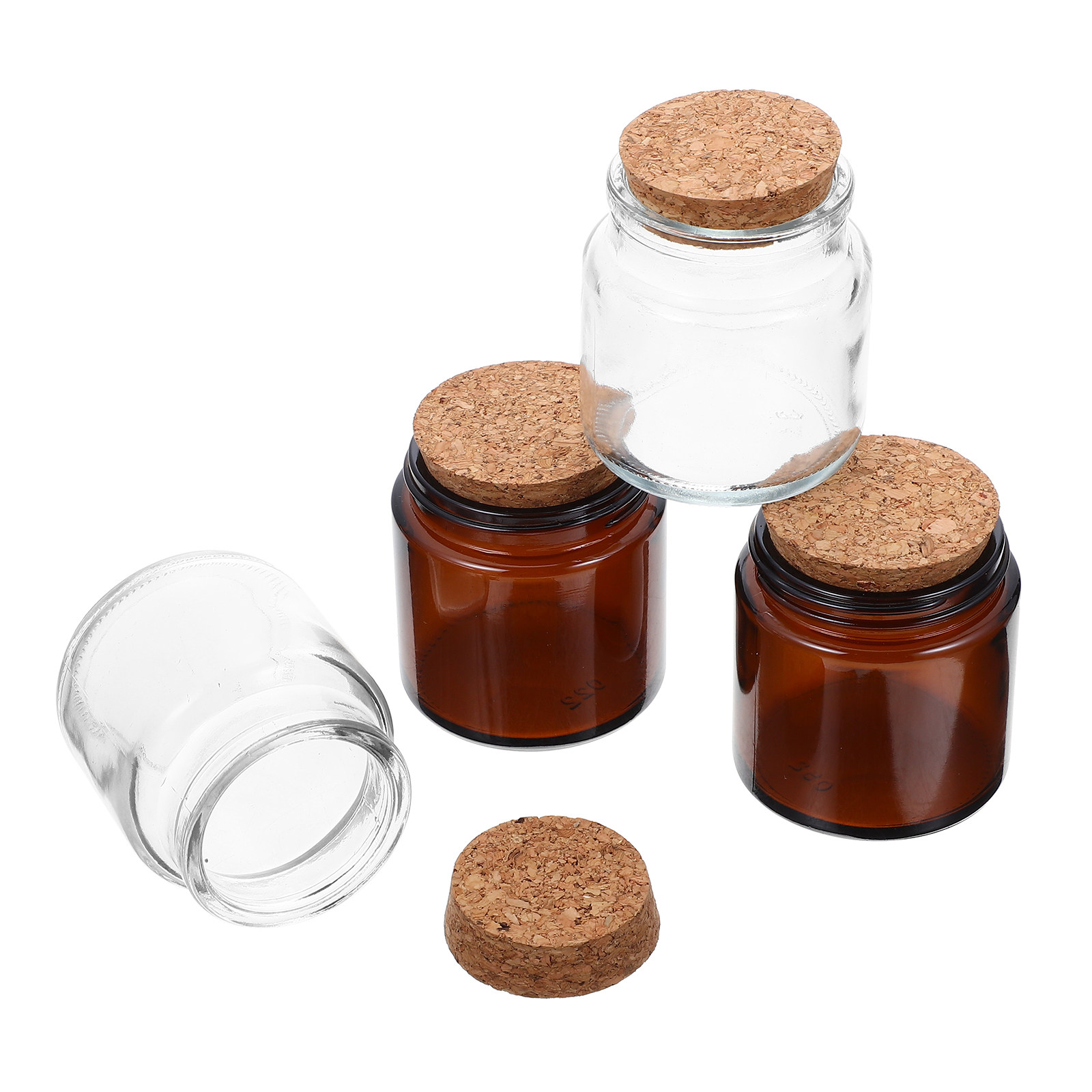 Candle Making Jars With Lids - DIYアロマキャンドル作りやアロマセラピー用のガラス容器に最適な、厚手のガラス製ジャー4個セット。天然木製の蓋付き。