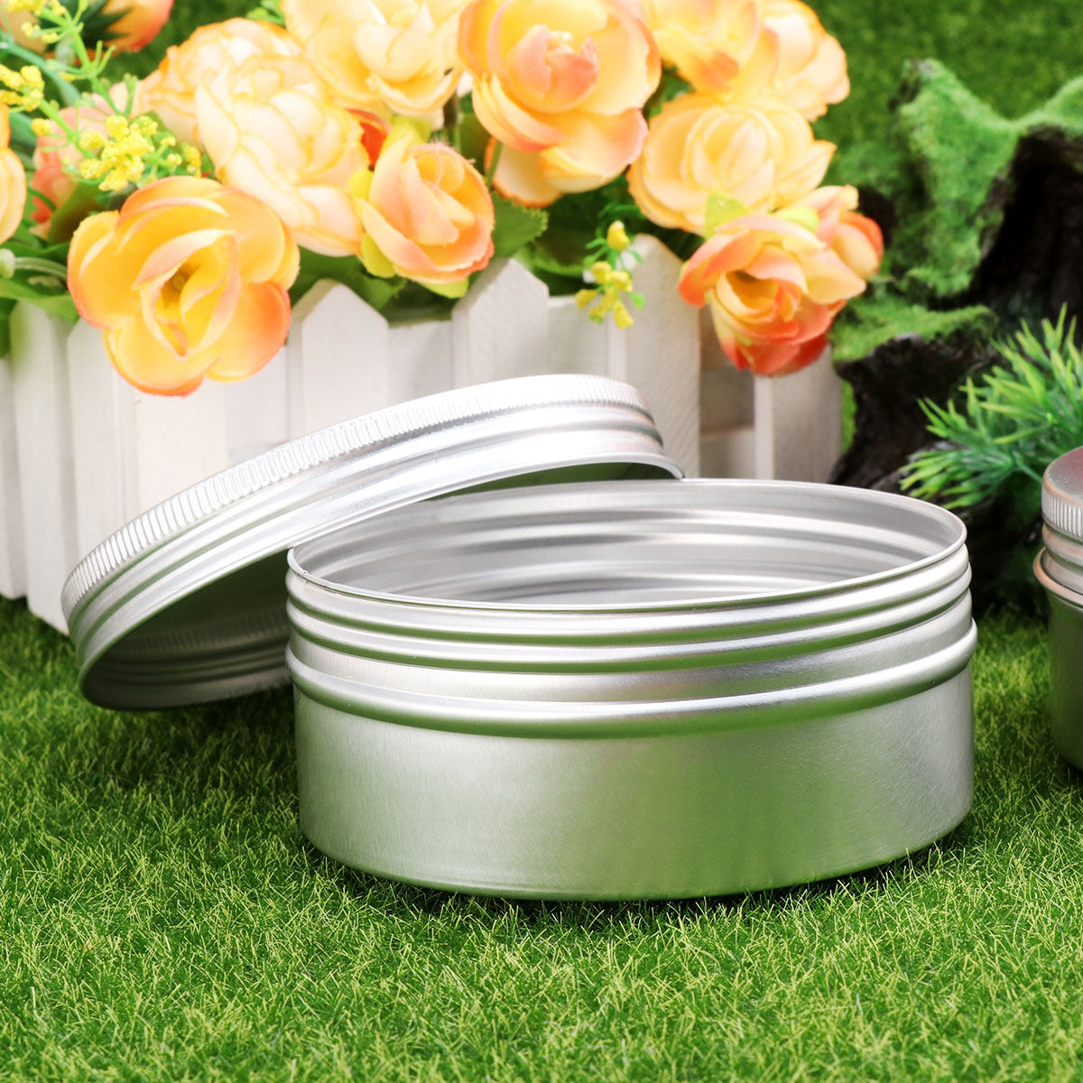 Tin Container Lid - 10個入り、ねじ込み式のアルミ製ボトルサンプル容器。再利用可能な丸型缶。オイルやワックス用のねじ式蓋付き。
