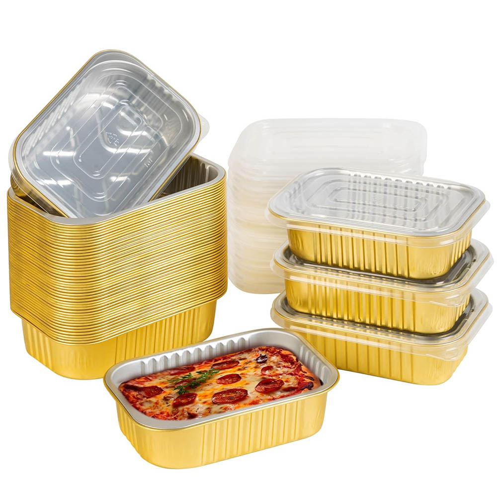 Tin Container Lid - 蓋付きの小型アルミ製容器（耐久性に優れたもの）、アルミホイル製の食品容器、使い捨てのアルミホイル製容器（焼き菓子、食事の準備、冷凍保存、持ち帰り用）。