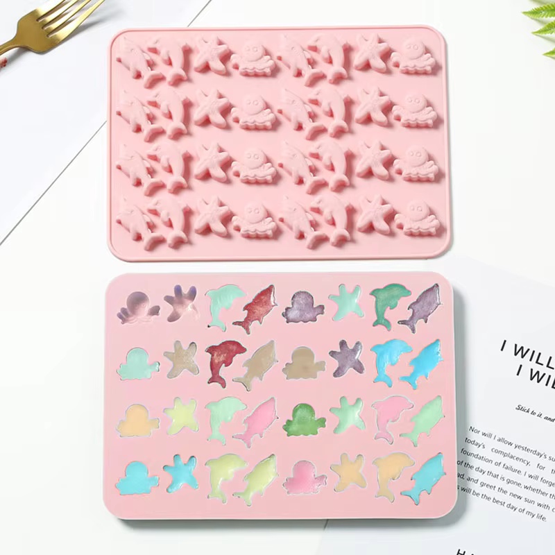 Candle Making Kits - 海底生物チョコレートシリコンモールドイルカキャンディゼリー氷キューブベーキングモールドDIYタコキャンドルケーキデコレーション作成セットギフト