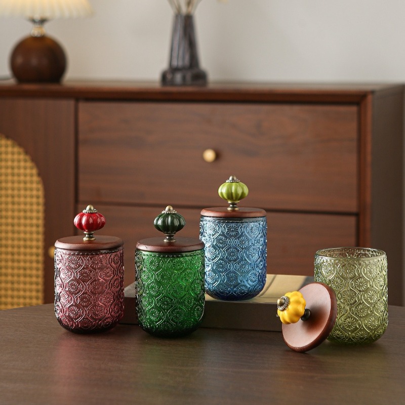 レトロなガラス製綿棒収納ボックス、創造的な綿棒・つまようじ・ - Candle Making Jars With Lids のレビューと価格