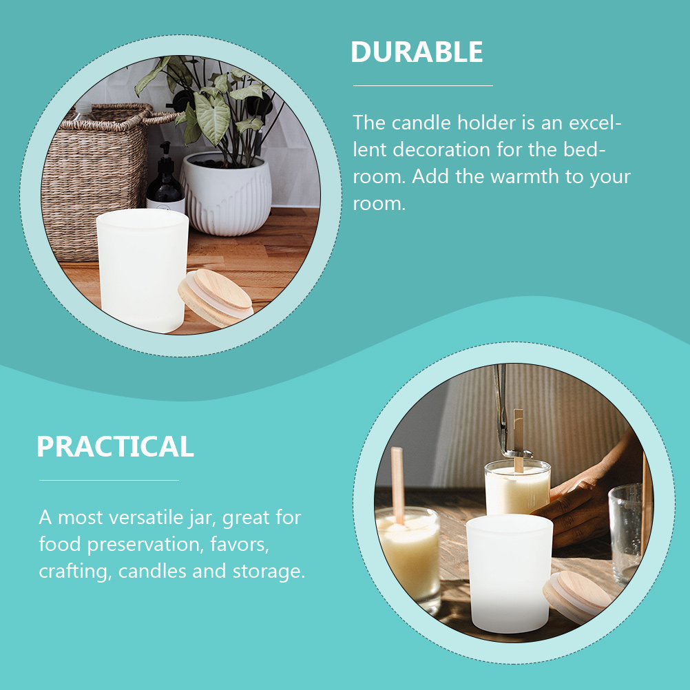 蓋付きの空のガラス瓶。木製の蓋が付いており、アロマキャンドル - Candle Making Jars With Lids のレビューと価格