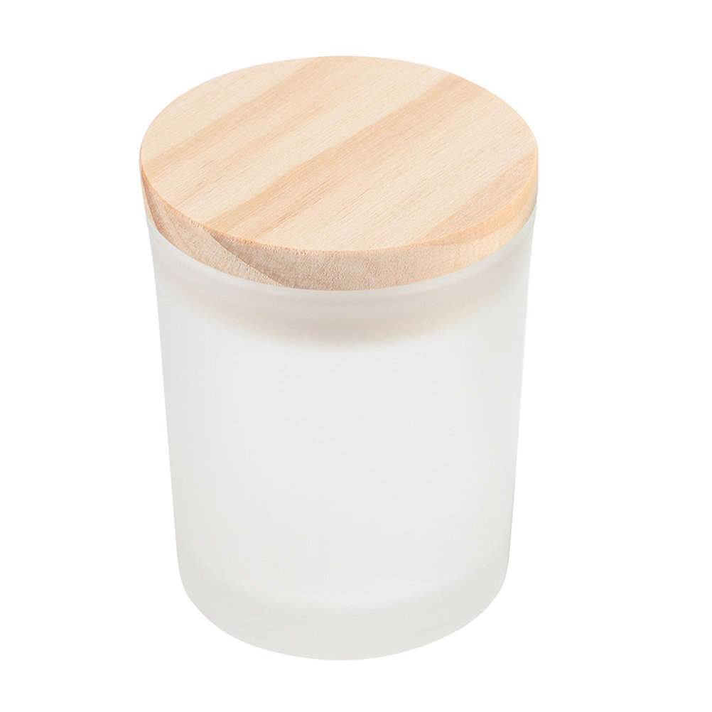 蓋付きの空のガラス瓶。木製の蓋が付いており、アロマキャンドル - Candle Making Jars With Lids のレビューと価格