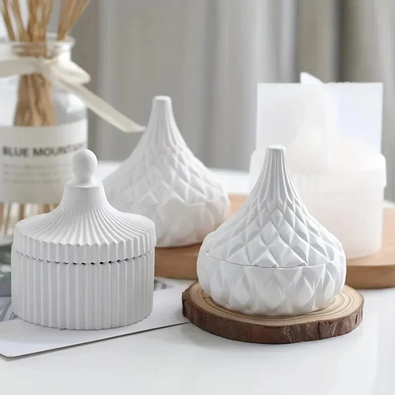 2個入りシリコンキャンドルジャー型 蓋付き 丸型ストライプ  - Candle Making Jars With Lids のレビューと価格