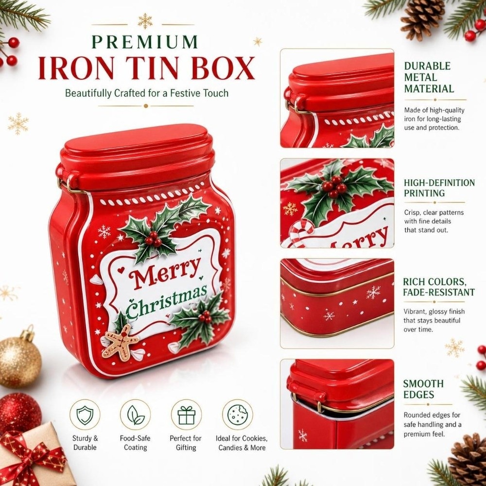 ポータブルメタルクリスマスティンボックス蓋付きブリキ製クリス - Tin Container Lid のレビューと価格